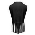 thumbnail image 4 of Lovskoo Womens Vintage Western Fringe Vest Tops Classic Suede Leather 70S Cowboy Shirt Sleeveless Tassels Cardigan Jackets Black, 4 of 6