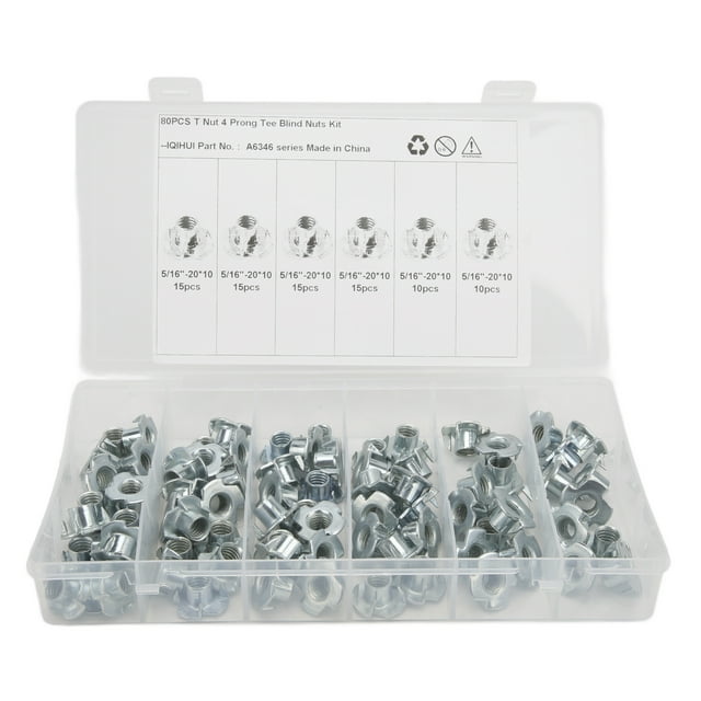 80Pcs T Nuts Carbon Steel Galvanized Corrosion Resistant Rustproof Durable Four Claws Nut