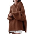 thumbnail image 4 of Autumn Winter Women's Long Sleeved Elegant High Neck Round Neck Bat Oversized Sweater Autumn Ribbed Knit Casual Jacket Tops, 4 of 6