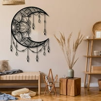 UGJSH Metal Moon Wall Decor, Moon Wall Art Metal, Mandala Wall Art, Wall Decor for Bedroom, Living Room, Office, Outdoor (Black, 17" W x 24" H / 43x60cm)