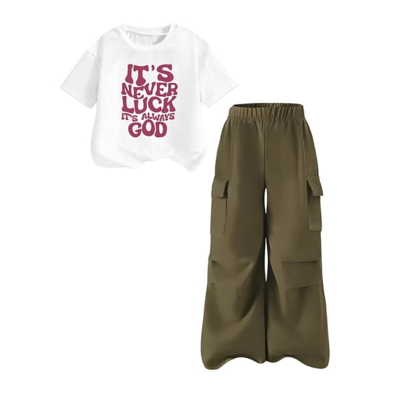 Wxirdiow Summer Clothes for Kids Girls 2 Piece Outfits Short Sleeve Crop Tops and Wide Leg Pants Set Kids Casual Summer Clothes AG Size,11-12 Years