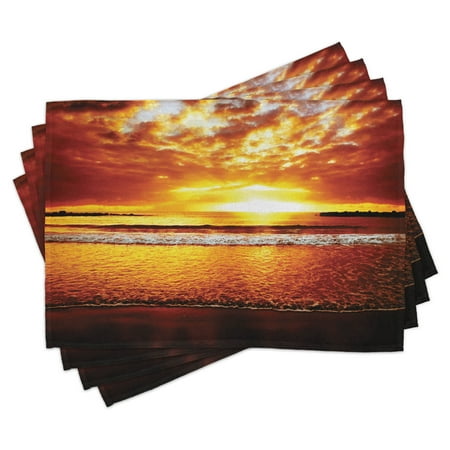 

Ocean Placemats Set of 4 Colorful Sunset on the Ocean Dramatic Sky Summertime Tropical Seaside Cloudscape Washable Fabric Place Mats for Dining Room Kitchen Table Decor Brown Yellow by Ambesonne