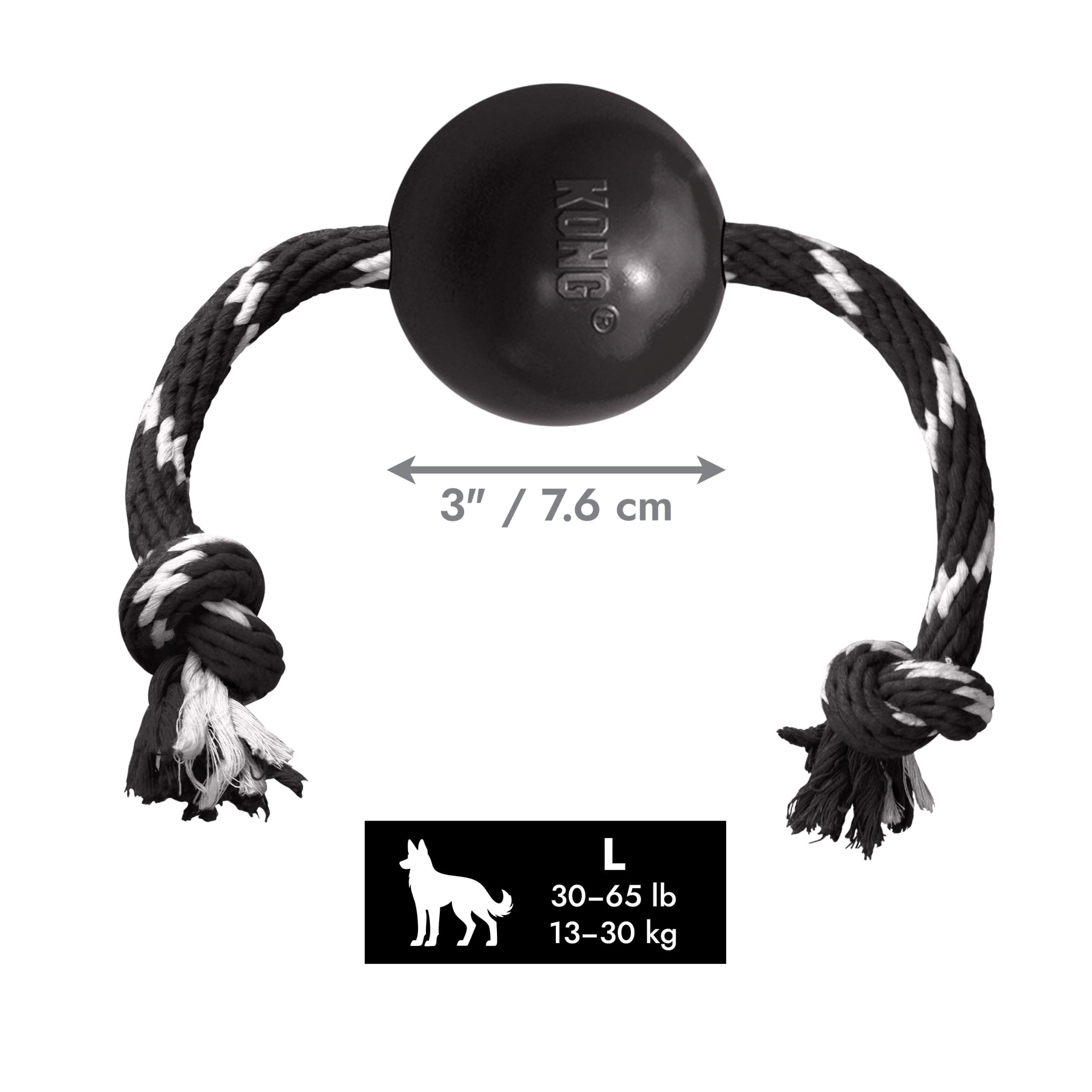KONG® Extreme Ball with Rope Durable Dog Toy, Large, for Dogs Between 30-65 lbs