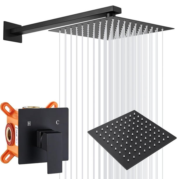 Sistema de Ducha de Acero Inoxidable,10'' Regadera Negra,Juego de Mezclador de Ducha de Techo para Baño,Regaderas para Baño Cabezal de Ducha de Lluvia de Alta Presión