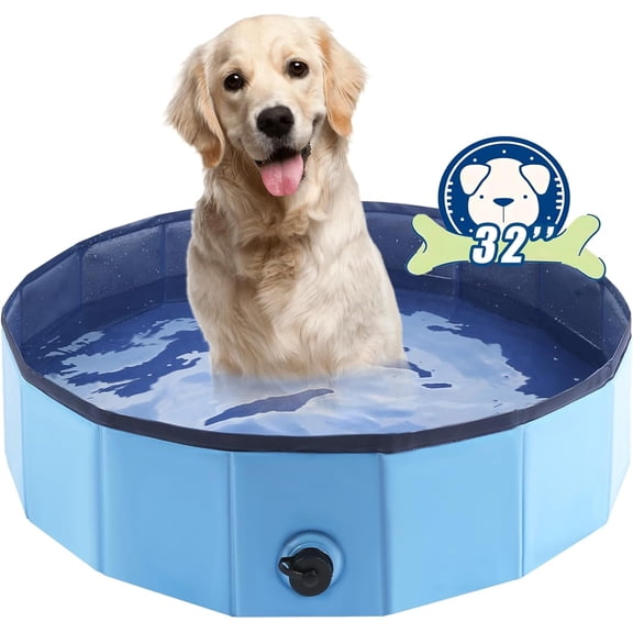 Foldable Dog Pool, Portable Collapsible Pet Bath Tub for Small/Medium Dogs, Cats & Kids, Kiddie Pool, 32x8 Inch Blue