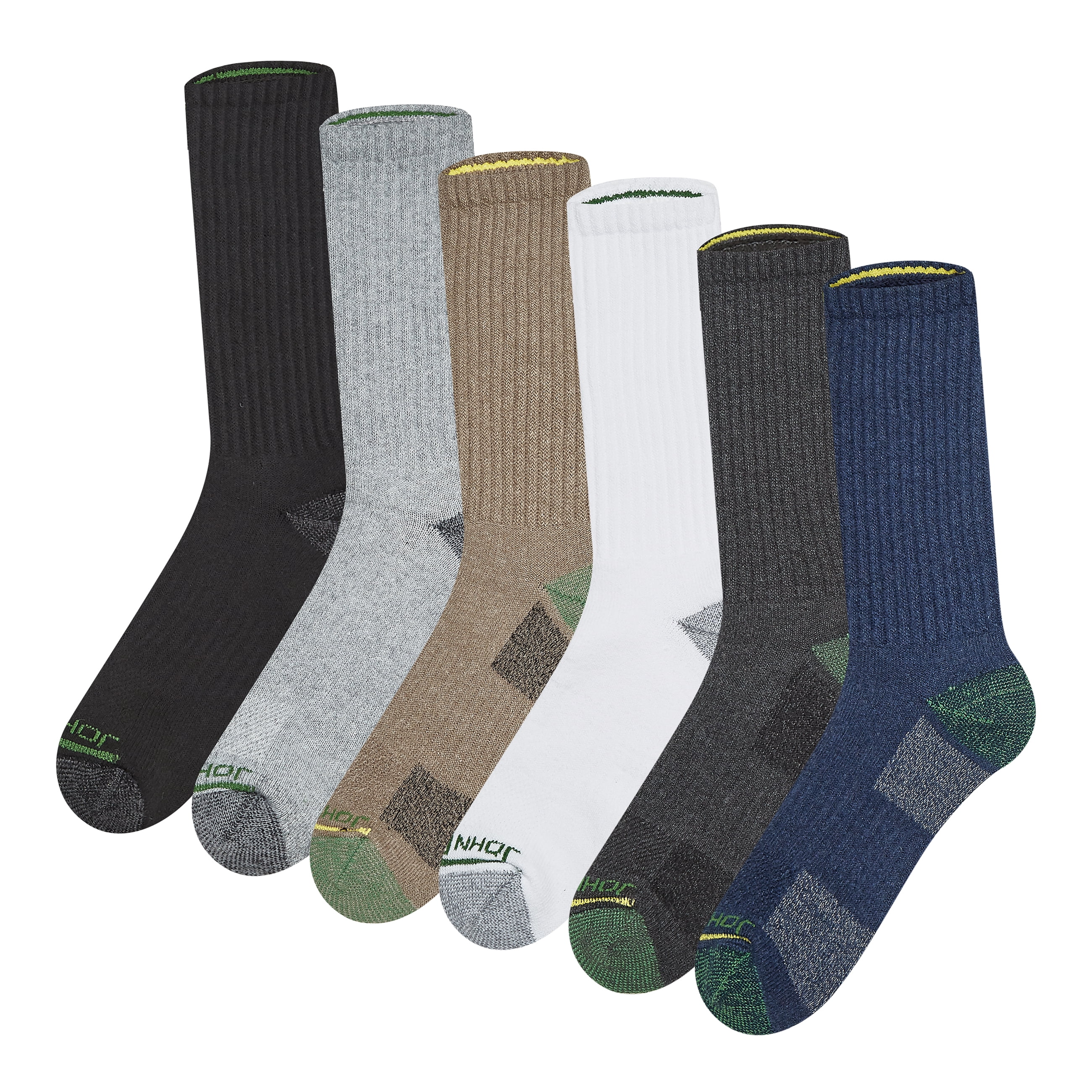 John Deere Men's Socks, Workwear Max Cushion Crew Socks, 6-Pack