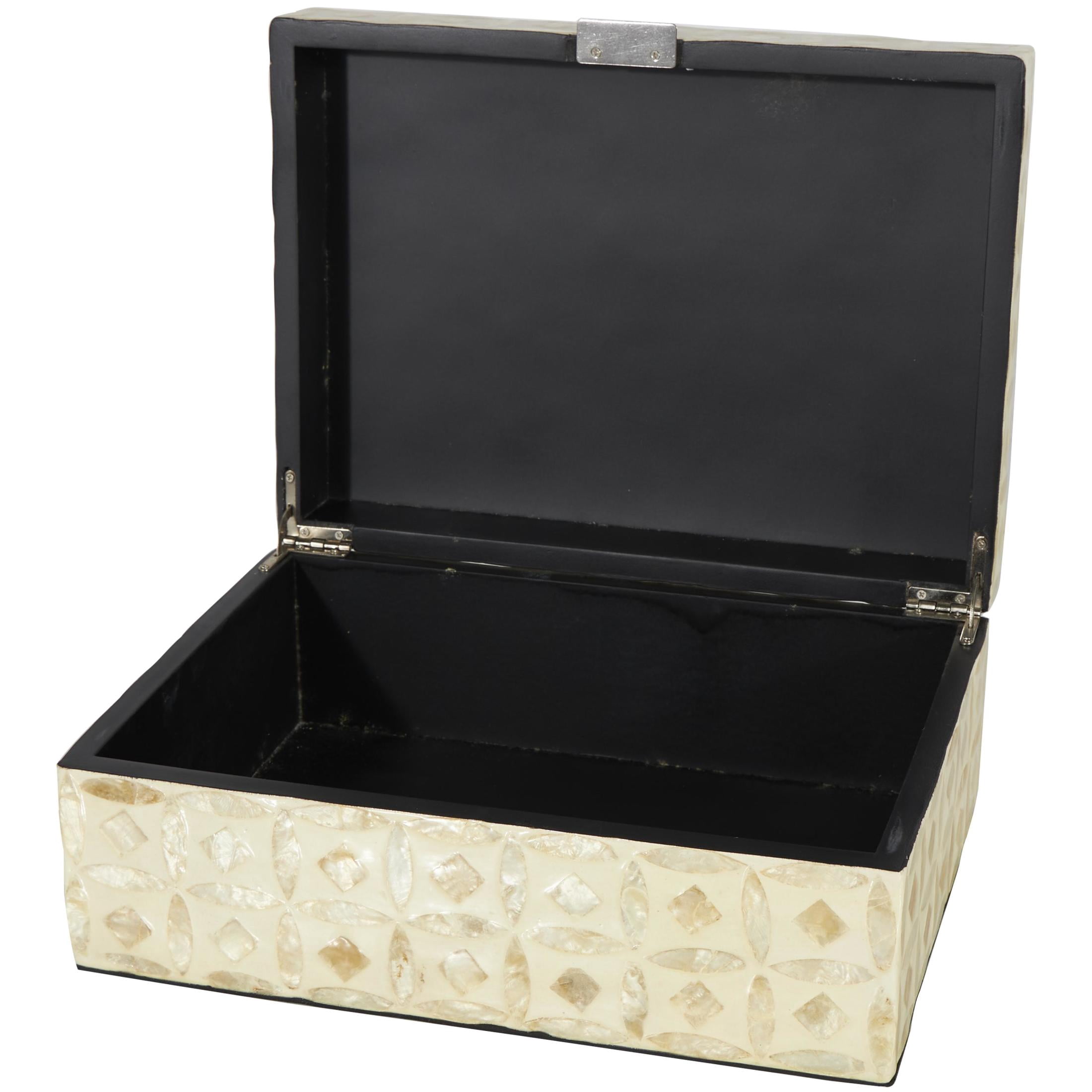 DecMode Moroccan Mosaic Storage Beige Mother of Pearl Shell Decorative Box with Taupe Accents, 2 Count