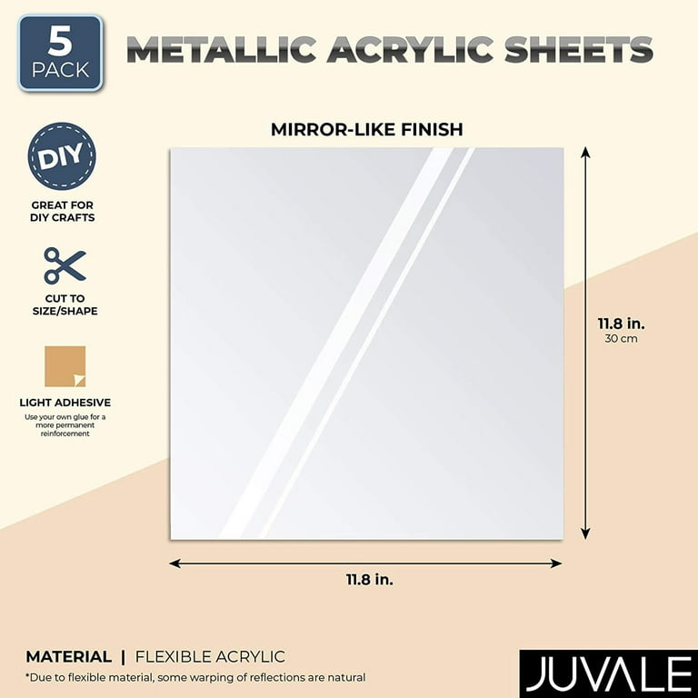 5 Pack 12x12 inch Acrylic Flexible Mirror Sheets, Self Adhesive