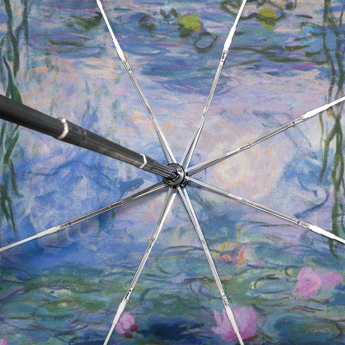 Vipsk Folding Umbrella Claude Monet Water Lilies Painting Travel Umbrella Windproof Automatic Compact Rain Travel Umbrella,Lightweight,Auto Open/Close