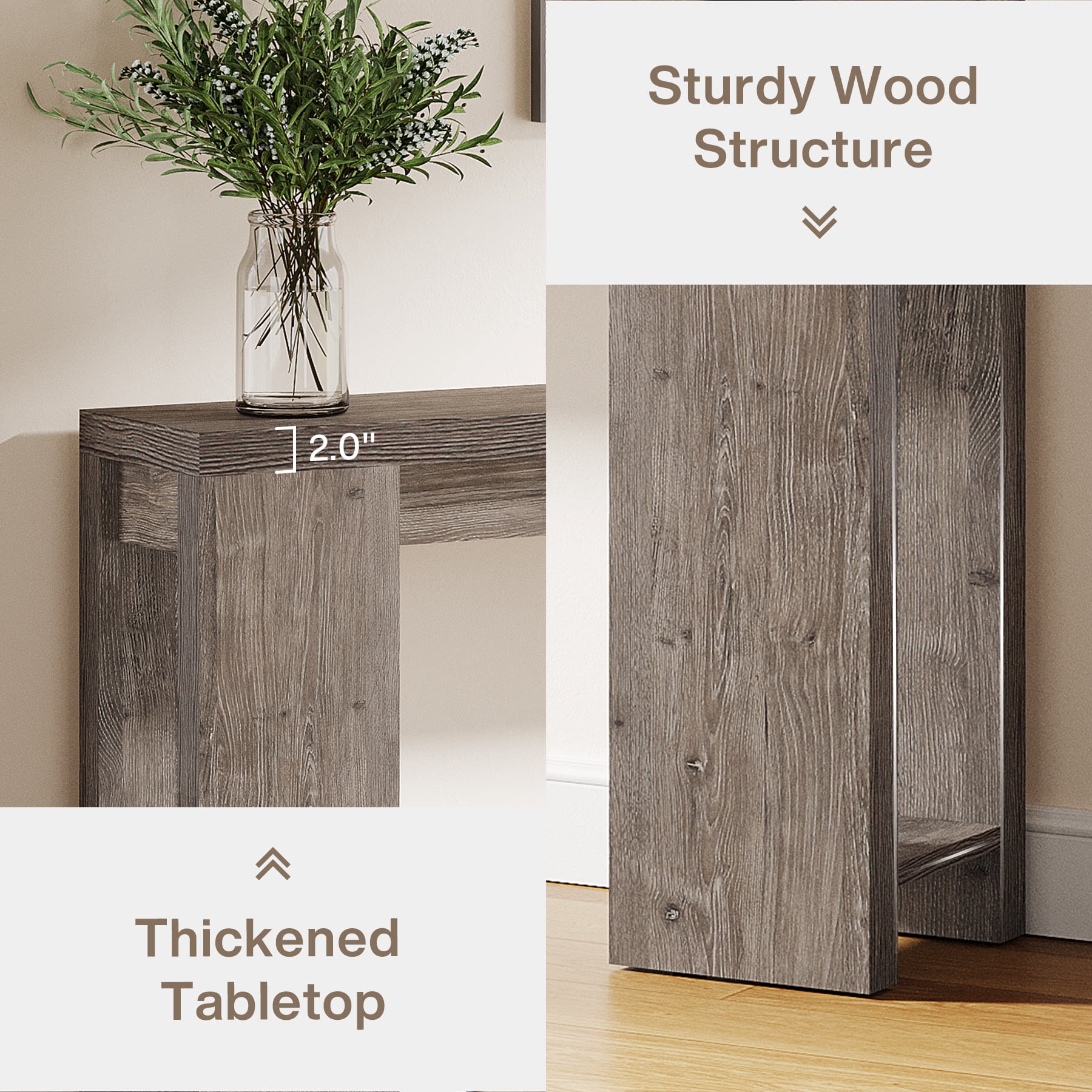 Finmind 71" Long Console Table, Narrow Light Grey Entryway Table Wood Sofa Table