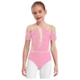 thumbnail image 1 of vastwit Combinaison de Danse Ballet à Manches Courtes avec Strass pour Filles, Rose 14, 1 of 6