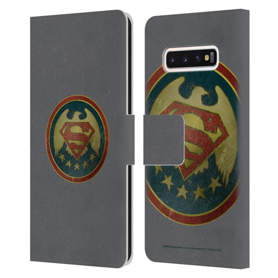 Head Case Designs Officially Licensed Superman DC Comics Logos Distressed Badge Leather Book Wallet Case Cover Compatible with Samsung Galaxy S10