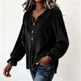 thumbnail image 5 of Women's Solid Velvet Long Sleeve Tops Notched V Neck Loose Tunic Shirts Business Casual Blouses Fall Winter Dressy Tops Daily Outfits Black, 5 of 7