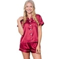 thumbnail image 2 of Belles Design Womens Short Sleeve Satin Silk Pajama Set Button Down 2 pieces Loungewear Sleepwear, 2 of 16