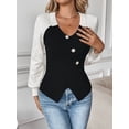 thumbnail image 4 of Women's Color Block V-neck Ribbed Knit Top, Long Sleeve Button Front Slim Fit Cropped Sweater for Daily Wear, 4 of 11