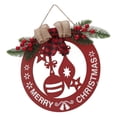 thumbnail image 4 of Signe de Porte de Noël en Bois Rond Évidé Lampe Boule Noël Porte d'Entrée Suspendue Signe Décor avec Couronne Lin Arc Rouge, 4 of 14