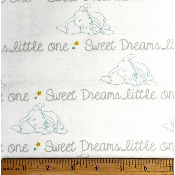 1/2 Yard -  Disney Dumbo Baby Elephant Sweet Dreams on White Flannel Cotton Fabric (Great for Quilting, Sewing, Craft Projects, Throw Pillows & More) 1/2 Yard X 44" Wide
