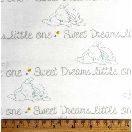 1/2 Yard - Disney Dumbo Baby Elephant Sweet Dreams on White Flannel Cotton Fabric (Great for Quilting, Sewing, Craft Projects, Throw Pillows & More) 1/2 Yard X 44" Wide