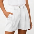 thumbnail image 5 of Miluxas Womens Cotton Linen Shorts Casual Summer High Waist Zipper Button Tailored Shorts Pleated Beach Vacation Shorts with Pockets White, 5 of 6