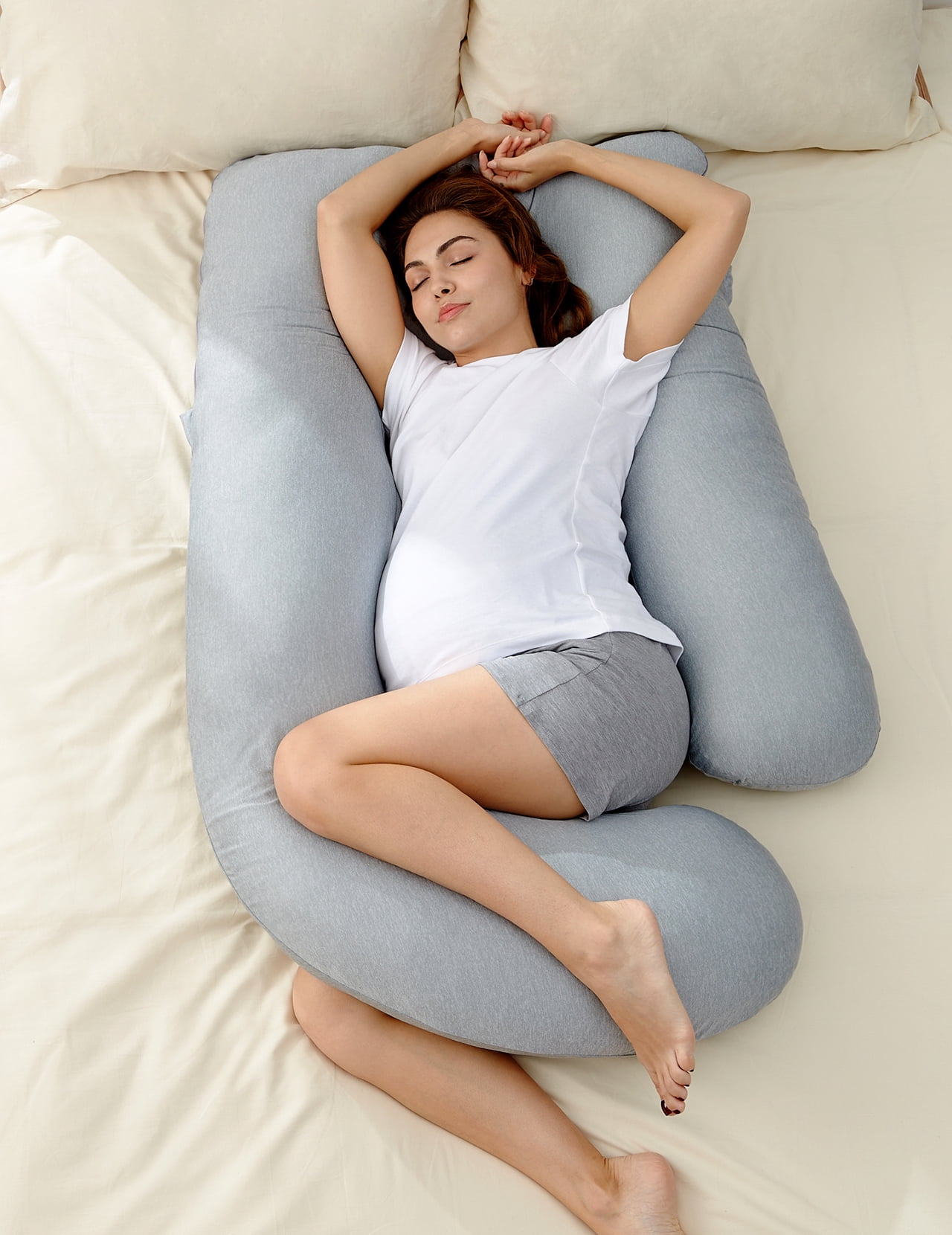 Momcozy Pregnancy Pillows with Cooling Cover, U-Shaped Full Body Maternity Pillow for Side Sleepers 57 inch Gray