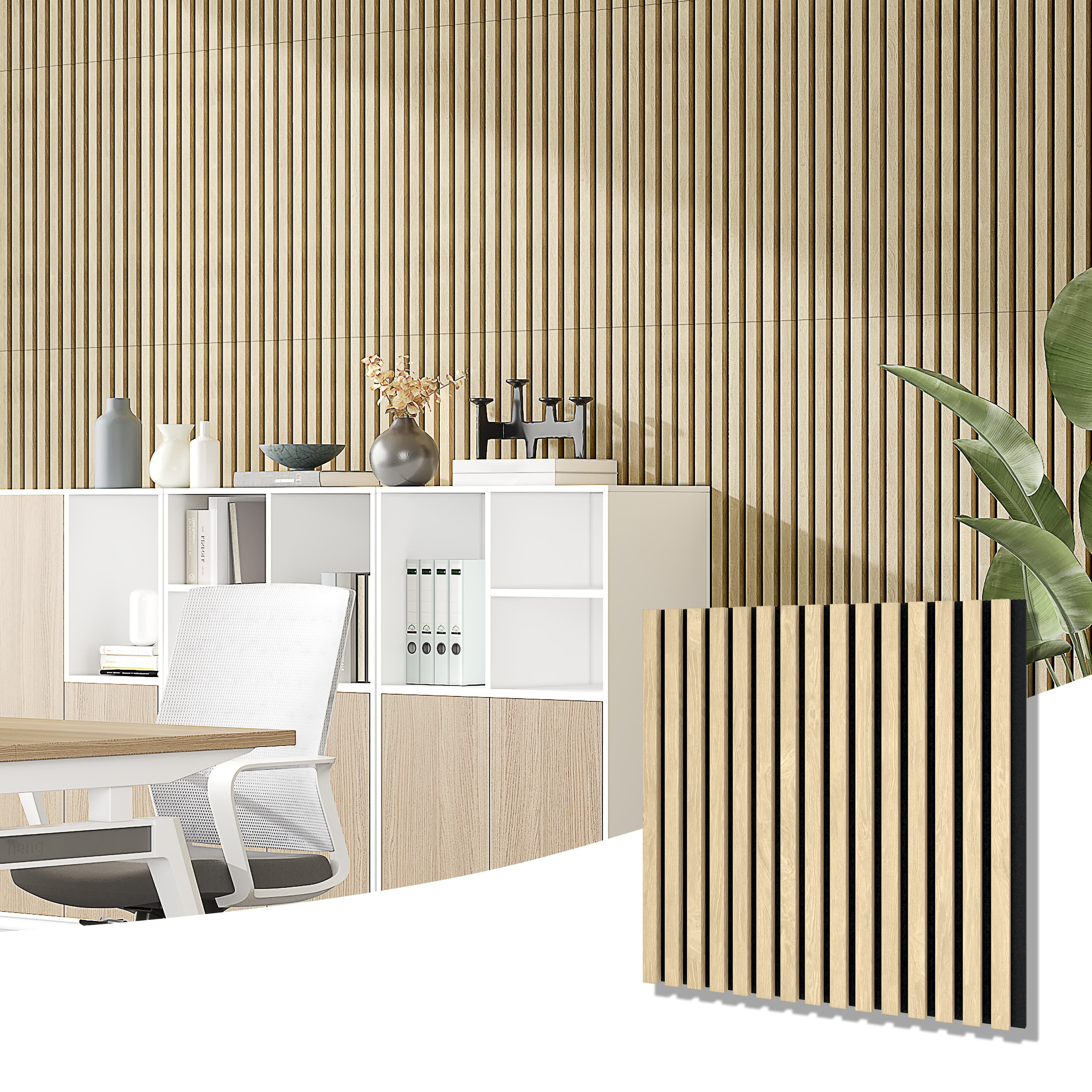 24"x24" Acoustic Slat Wood Wall Panel 3D Slatted Wall Panels 4Pcs,Natural