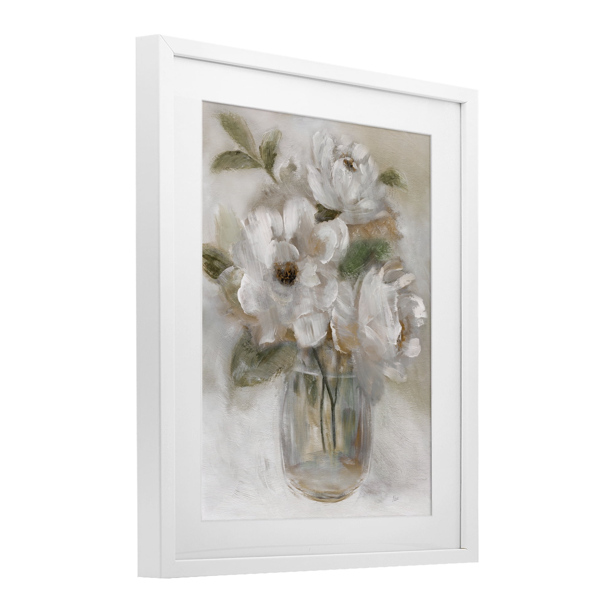 Stupell Industries Brushed Neutrals Bouquet White Framed Print Under Glass, design by Nan