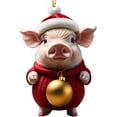 thumbnail image 2 of Christmas Ornaments Acrylic Pig with Christmas Hat, Cute Delicate Ornament for Christmas Decorations Car Pendant 3.15 Inch Multicolor, 2 of 4