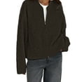thumbnail image 2 of Female'S Chunky Knit Zip-Up Cardigan Sweater,Fall Open Front Long Sleeve Ribbed Knit Outerwear Coats Dark Brown S, 2 of 9