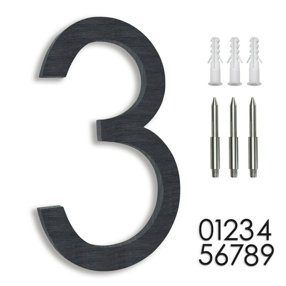 8" Address Numbers For House,Modern House Numbers Large Black Exterior Street Metal floating house numbers for outside Floating Mount Or Flush Mount Aluminum Home Door Number 3