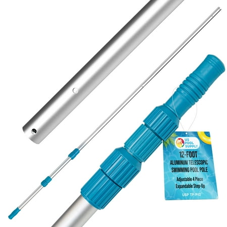u.s. pool supply professional 12-foot aluminum telescopic swimming pool pole  adjustable 2 piece expandable step-up length - attach connect skimmer nets rakes  brushes  vacuum heads  accessories