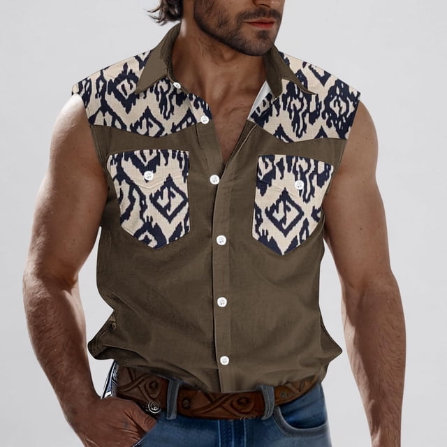 Camiseta sin mangas con cuello vuelto para hombre, estilo informal, con estampado del Día de la Independencia, cuello vuelto, sin mangas, bolsillos, deportiva, de poliéster