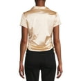 thumbnail image 4 of No Boundaries Juniors Johnny Collar Satin Top, 4 of 5