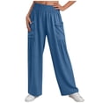 thumbnail image 2 of Favoffer Women Elastic Waist Long Pants Solid Color Ruched Casual Pants Breathable Relaxed Fit Bottoms Fold Hem Pants with Side Pockets for Daily Lounge, 2 of 7