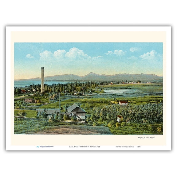 Kapaa Kauai - Territory of Hawaii - Vintage Hawaiian Color Postcard c.1930 - Master Art Print (Unframed) 9in x 12in