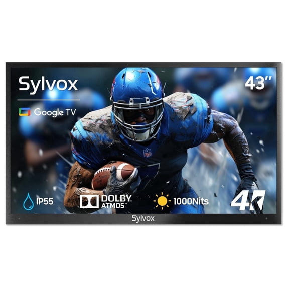 Sylvox 43" Outdoor Smart TV, 4K Uhd 1000nits with Dobly Atmos, Google TV with Voice remote, IP55 Waterproof,Google cast,Patial Sun,Deck Pro 2.0
