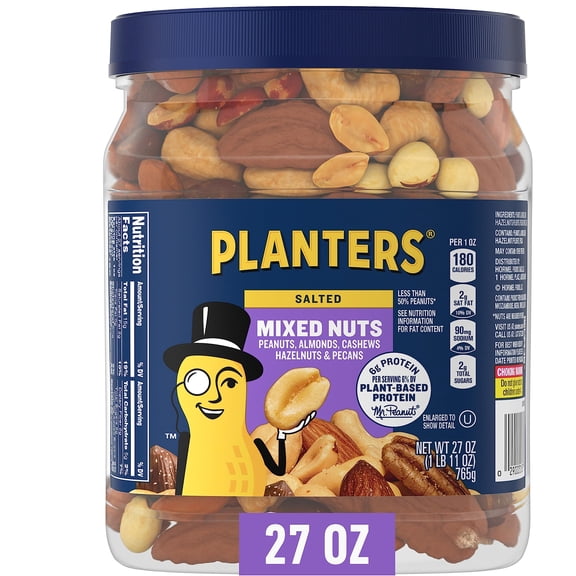 Resealable Jar - With Less Than 50 Peanuts Are Measured By Weight Almond... Nuts Salted 27 Oz