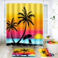 thumbnail image 3 of Coconut Palm Shower Curtain Set,4PCS Purple Sun Bathroom Sets with Shower Curtain and Bath Mat, Toilet Lid Cover and U Shaped Rugs,72"x72" Polyester Fabric Bathtub Curtain with Hooks, SETZZTE12, 3 of 8