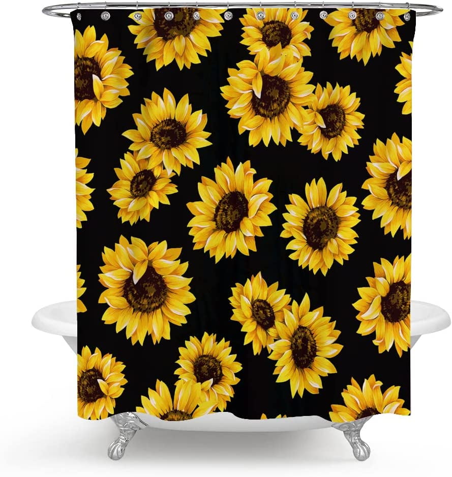 SPXUBZ Sunflowers 72X72 Inches,Yellow Flower Sunflower Black Polyester Fabric Shower Curtains