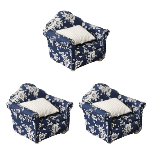 Vogacara Sofá Mini Muebles Casa de muñecas Juguete Miniaturas Almohada Simulación Artesanía Adornos Modelo Accesorios de Flor azul Type1 NO1