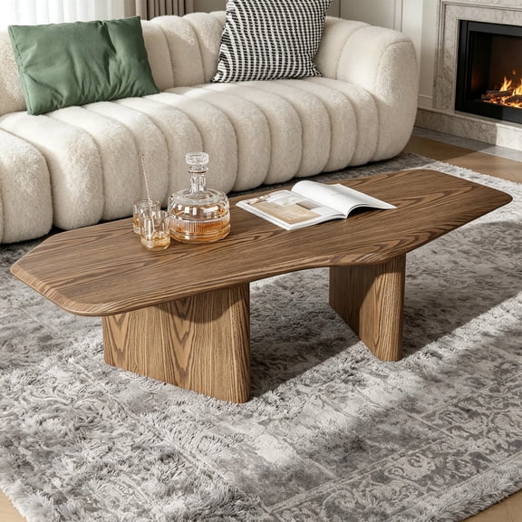 MDQMD Irregular Solid Wood Coffee Table for Living Room,47.2'' Ash Wooden Coffee Table,Easy Assembly