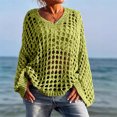 thumbnail image 2 of LEBONYARD Women's Trendy Plus Size V-Neck Hollow-Out Lightweight Thicken Fleece Solid Color Long Sleeve Casual Loose Warm Fit Pullover Knitted Sweater, 2 of 6