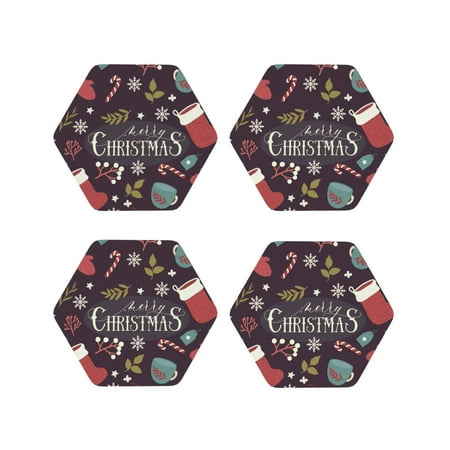 

Tideii Merry Christmas for Leather Coasters 4 Pieces Anti-fouling and Anti-scalding Decorative Coasters Suitable for Restaurants Kitchens Coffee Shops-Hexagon