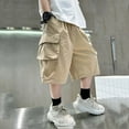 thumbnail image 2 of WERYOUNG Boys Girls Cargo Shorts Summer Casual Elastic Waist Baggy Stretch Straight Wide Leg Shorts With Pockets Toddler Comfort Dungarees Shorts,Khaki,13-14 Years, 2 of 5