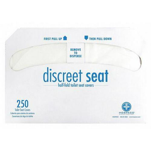 Hospeco Toilet Seat Covers, Discreet Seat, 1/2 Fold, 16 3/4 in x 14 1/2 in, 250 Sheets/Pack, White, 20 Pack
