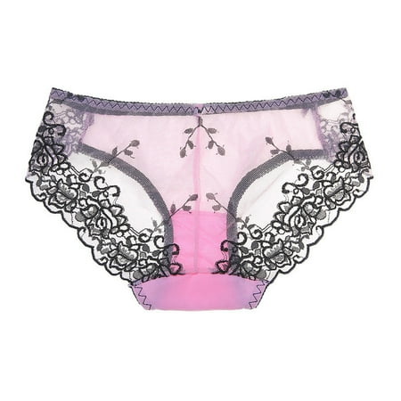 

NECHOLOGY Womens Nylon Panties Womens Embroidered Sexy Panties Lace Mesh Panties Womens Bikini Underwear Cotton Seamless Underpants Hot Pink Large