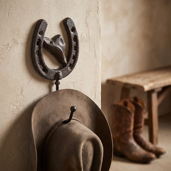 LOLIPPYY Vintage Cast Iron Horseshoe Wall Hook, Black, Heavy Duty, Rustic Decor for Coats, Hats, Bags