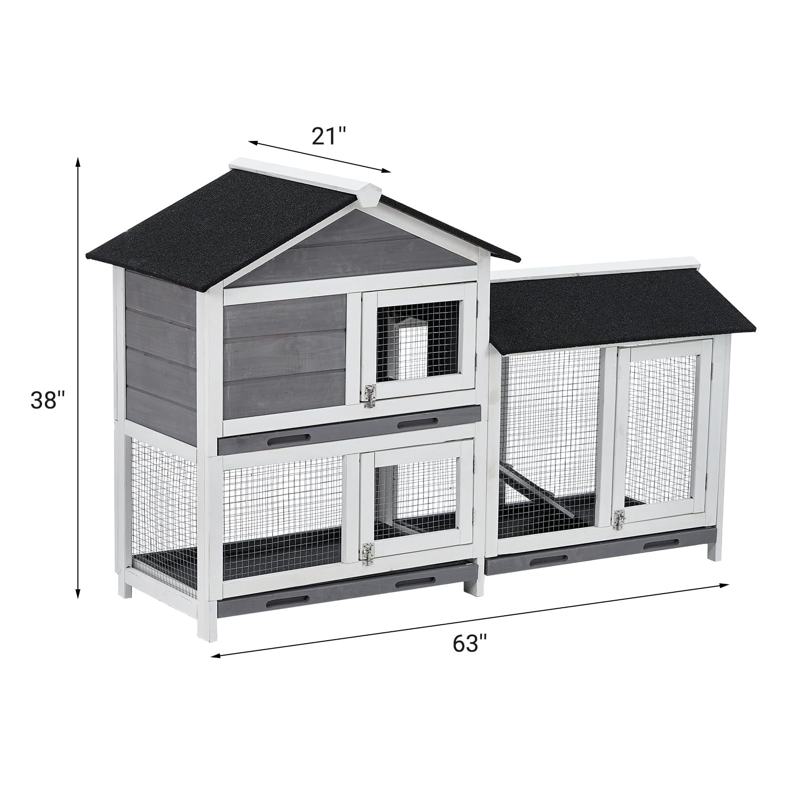 Kojooin Waterproof Bunny Hutch Cage – Indoor Rabbit & Guinea Pig Home with 3 Leak-Proof Trays, 63"x21"x38", Easy to Assemble