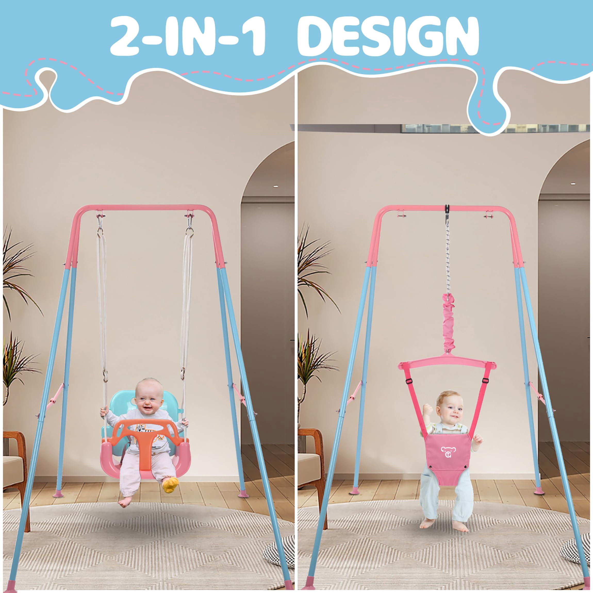 G TALECO GEAR 2 in 1 Baby Jumper and Bouncer, Baby Swing Outdoor, Toddler Swing Sets for Kids Age 1-3, Pink