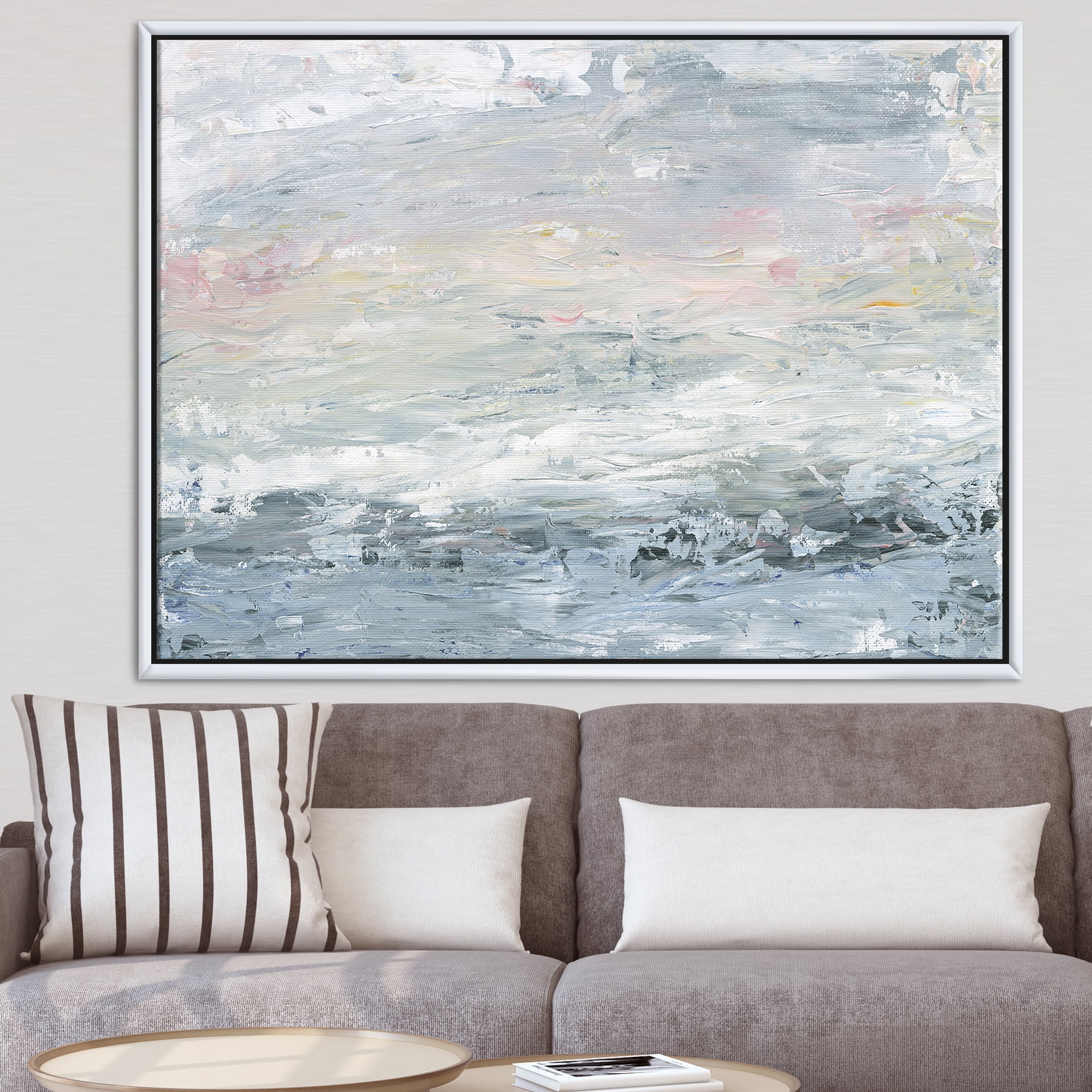 Designart ' Gray Handpainted Abstract Watercolor II ' Contemporary Framed Canvas