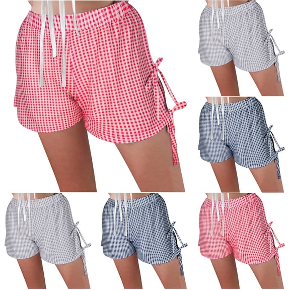 Summer Rollbacks POROPL Women Shorts Summer High Waist Casual Shorts Lace-Up Plaid Short